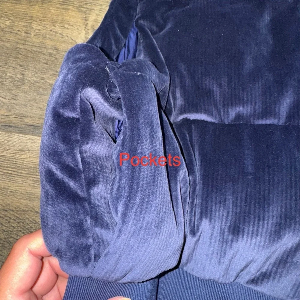 Victoria's Secret‎ Pink Ribbed Velour Crop Puffer Bomber Jacket Blue Gorpcore L